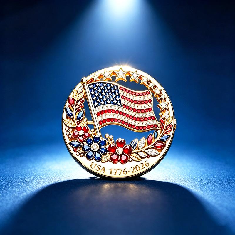 USA 250th Anniversary Commemorative Brooch Set Shiny Rhinestone American Flag Hypoallergenic for Sensitive Skin Daily Wear