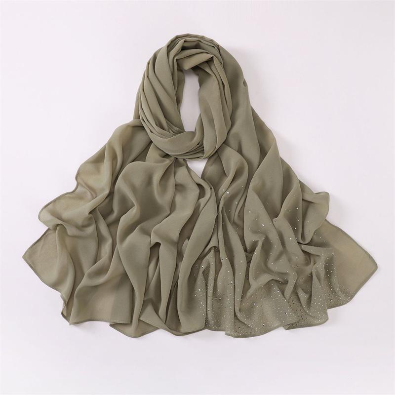 Plain Rhinestone Diamond Bubble Chiffon Hijab Shawls High Quality Bling Bling Wrap Beach Bufandas Ramadan Islamic Muslim Sjaal