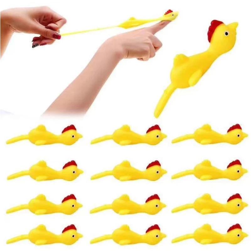 5-50pcs Novelty Catapulted Ejection Chicken Toy Light Rubber Finger Prank Flying Toy Slings Chicken Finger Toys Turkey Sticky