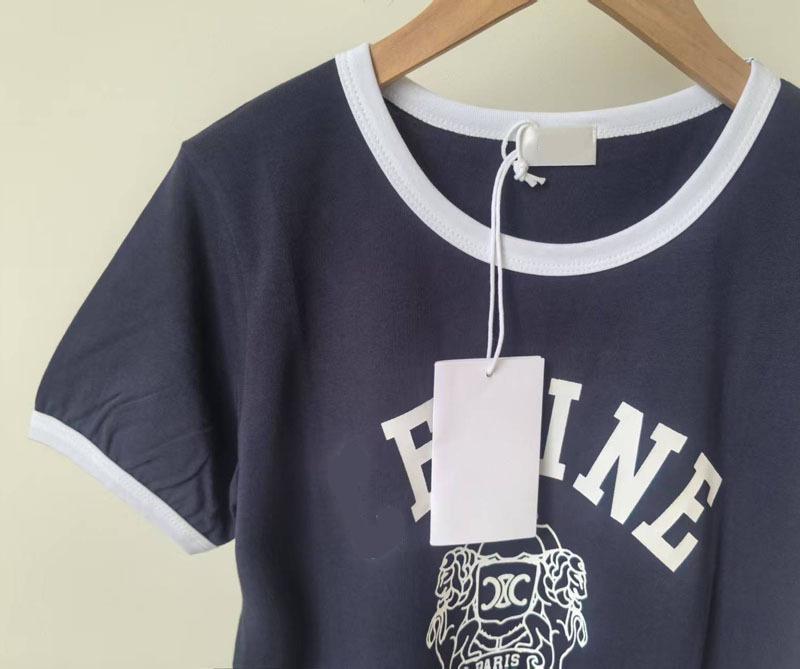 Spring/Summer Women's CE Style Cotton Knit Letter T-Shirt - Short Sleeve, Casual, Versatile.