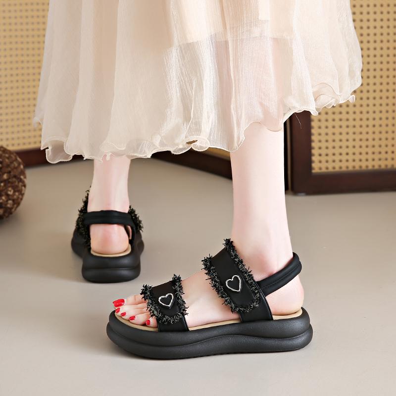 

Fashion Waterproof Platform Flat Shoes Women s Fashion Round Head Open-toe Line with Soft Soled Non-slip Wear-resistant Sandals 42