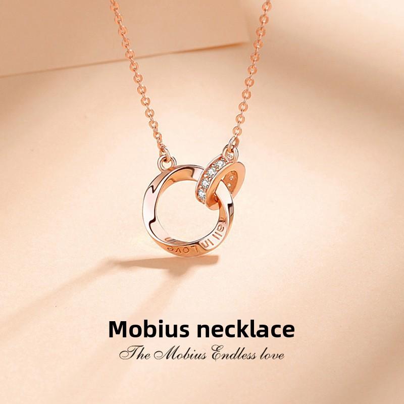 S925 Sterling Silver Mobius Ring Necklace Women's Light Luxury Niche Geometric Double Ring Clavicle Chain
