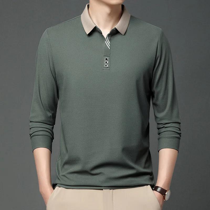 Spring New Men's Long Sleeve T-shirt Breathable Slim Fit Turn-down Collar Polo Shirt Casual Basic Style Male Fashion Tops