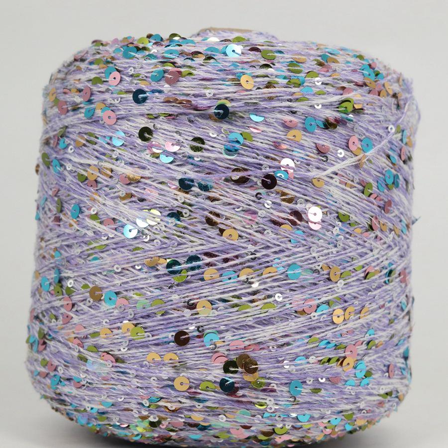Hand-Knitted Bright Cotton Yarn with Sequins, 3MM+6MM, Combed and Fancy