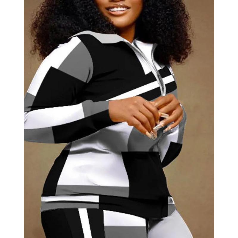 YYFS Dámská móda Ležérní Jaro Podzim Dlouhý rukáv POLO Krk Kalhoty Kalhoty Obleky