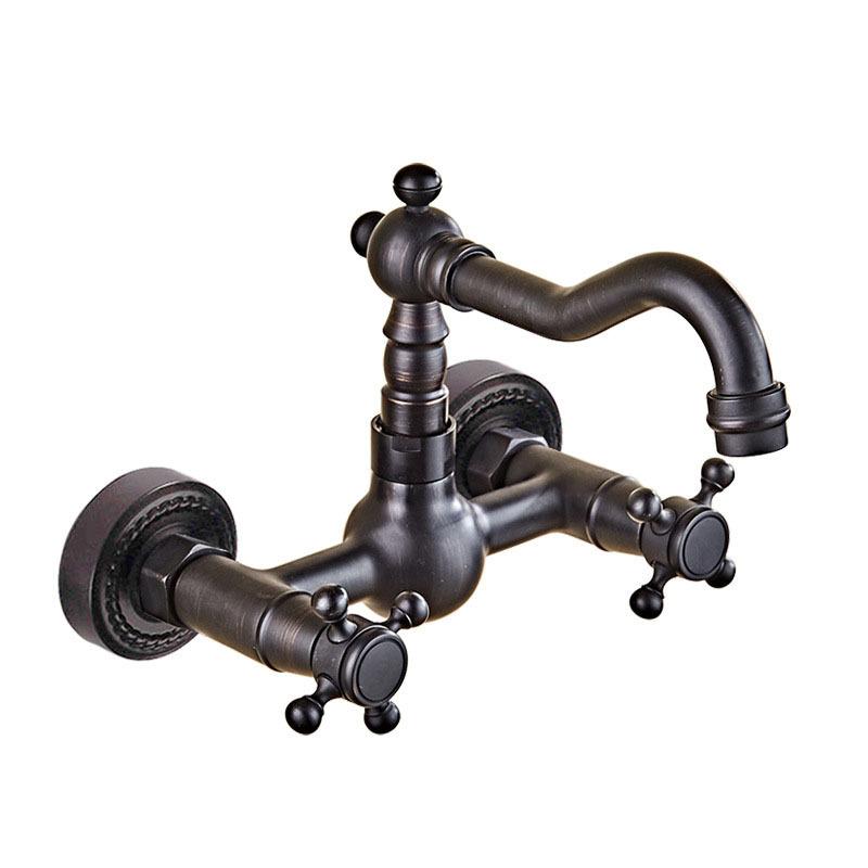 Antique Wall Mounted Basin Faucets Bathroom Black Dual Handles Bathtub Faucet Hot Cold Water Mixer Tap Household