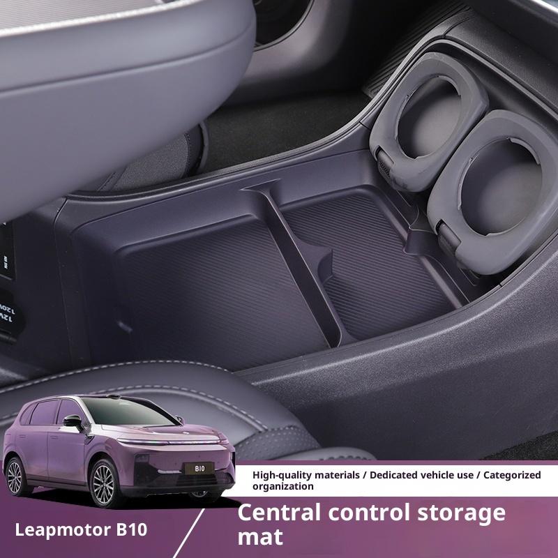 For Leapmotor B10 Armrest Center Console Lower Storage Box Double-Layer Organizer Box Silicone Pad Car Modification Interior