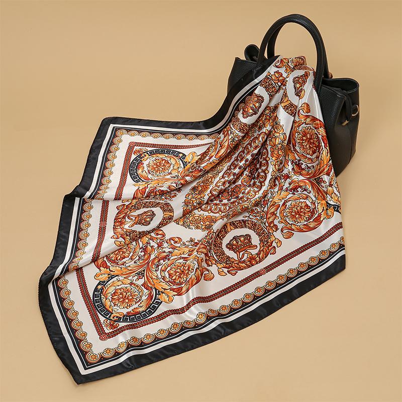 Vintage Blumen Quadratischer Schal für Frauen Seidenschals Halstuch Weibliches Print Stirnband auf dem Kopf Wraps Foulard Hijab Haarbänder