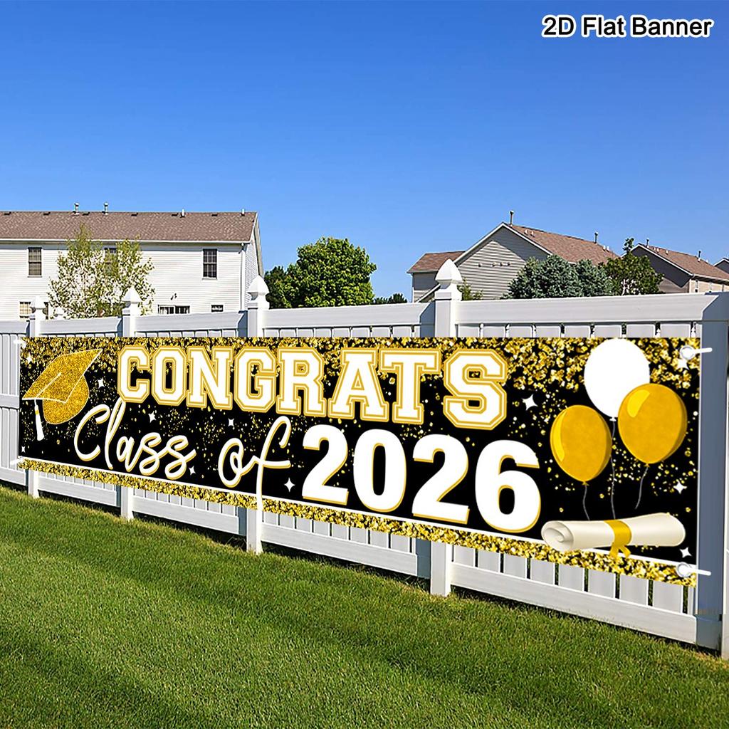 Happy Graduation Outdoor Banner Bachelor'S Cap Balloon Party Decorative Background Photography Graduate Party Supplies Gift