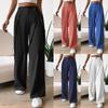 High Waisted Women's Button Up Straight Leg Pants Casual Color Wide Leg Pants