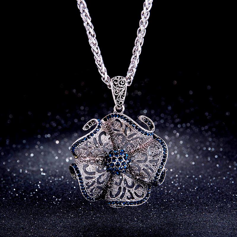 European and American flower sweater chain women, original retro trend hollow long necklace personalized jewelry