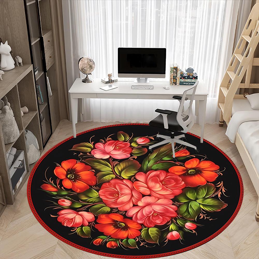 1pc Floral Pattern Chair Carpet for Office, Round Non Slip Durable Large Size Office Carpet, Suitable for Office