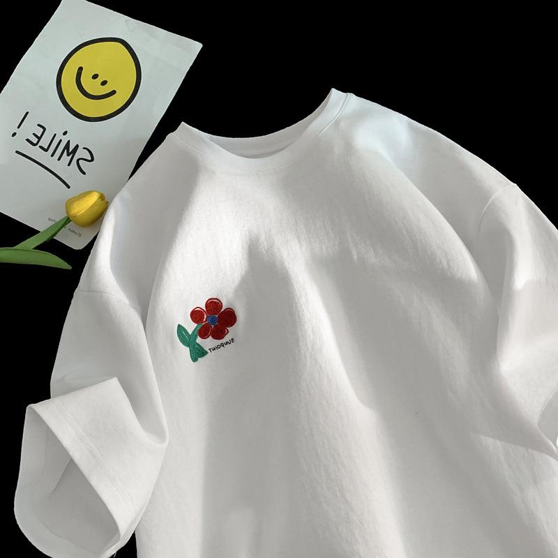 

Женская летняя хлопковая футболка свободного кроя больших размеров с шикарным принтом - Модная футболка с коротким рукавом в гонконгском стиле M (80-100 jin recommended) белый