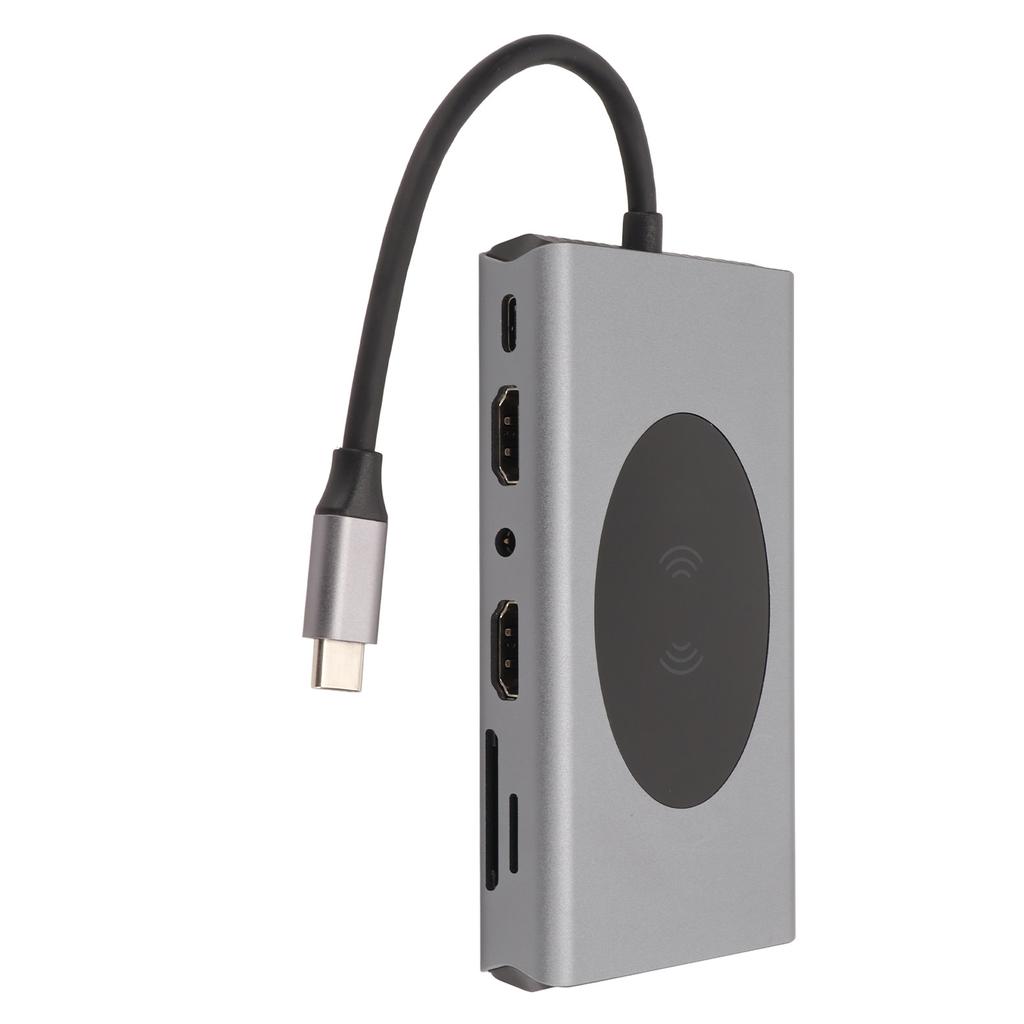 USB C Laptop Docking Station 14 in 1 Type C Hub Multiport Adapter 5 USB SD TF RJ45 PD AUDIO3.5 Dongle Grey