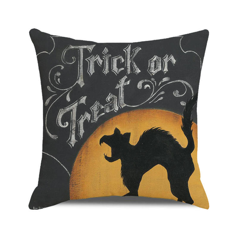 Halloween! Watercolor pumpkin black cat Digital printing short plush pillow covers for car sofa office cushion cover home goods