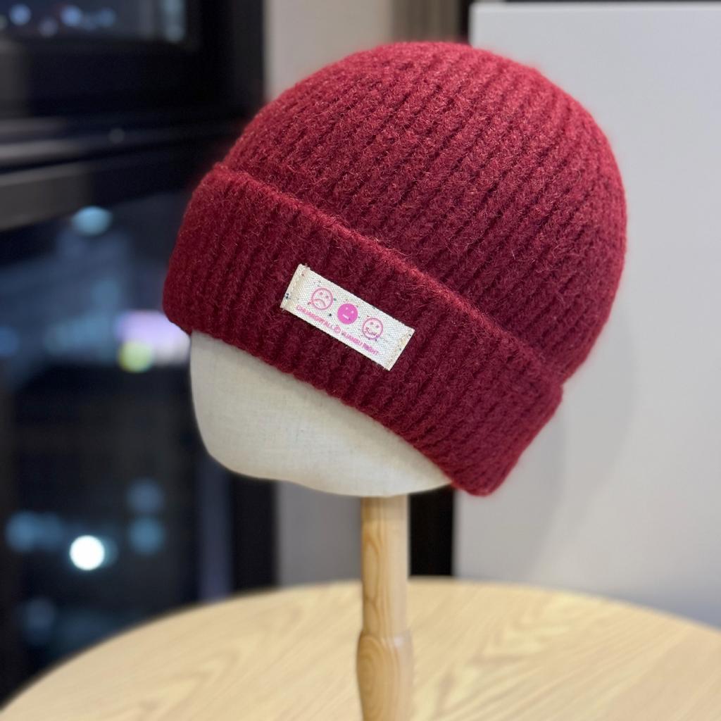 Korean Version Ins Smiling Face Wool Hat for Women Autumn and Winter New Thickened Warm Baotou Hat Showing Face Small Ear Protection Knitted Hat