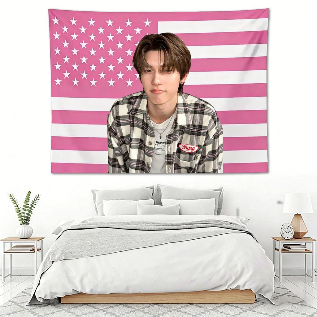 Teetee Pink Star Flag Tapestry Aesthetic Wall Hanging Cool Boy Poster Fabric Tapestry For Bedroom Dorm Room Decor