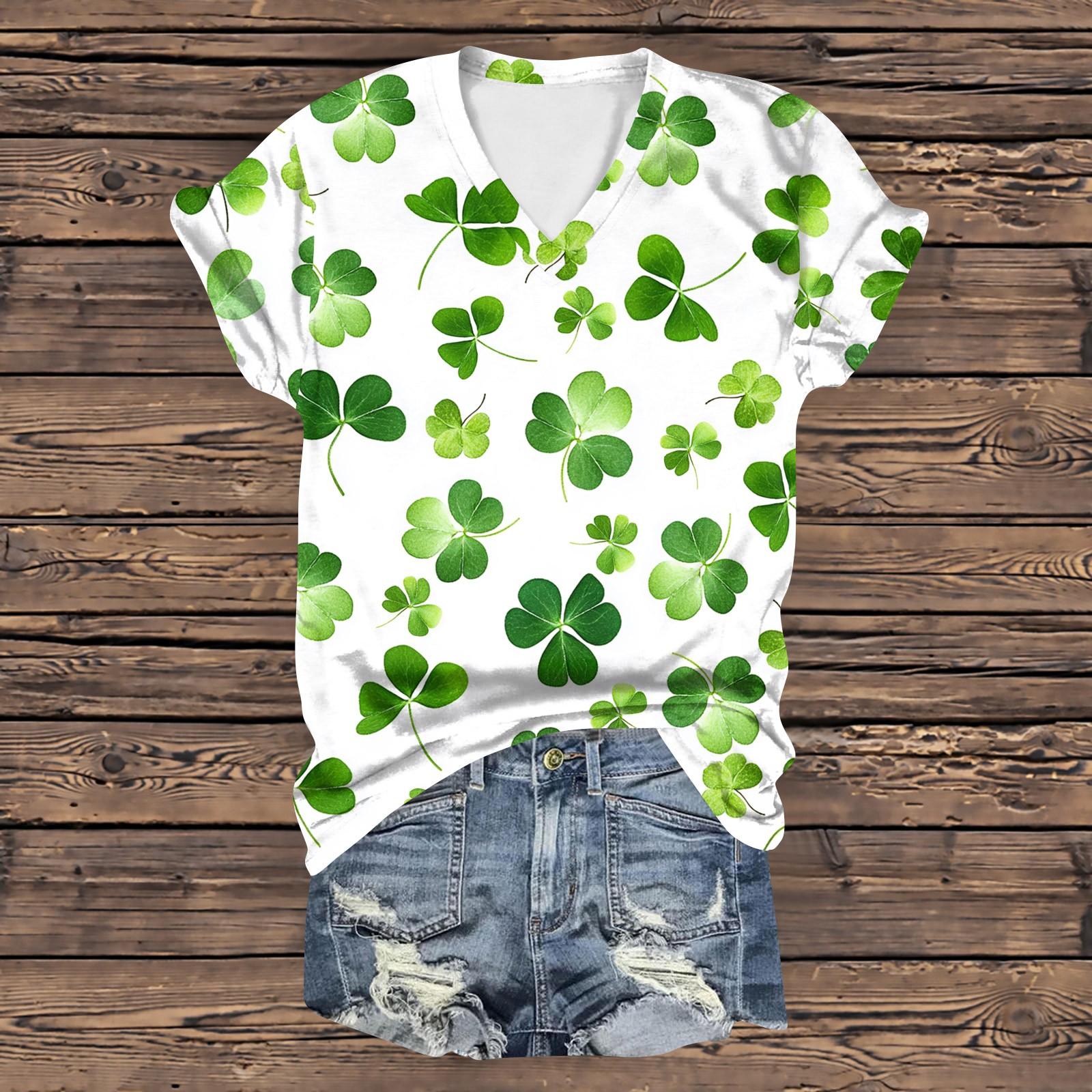 

Женская повседневная свободная одежда St. Футболка с короткими рукавами и V-образным вырезом с принтом ко Дню Святого Патрика XL