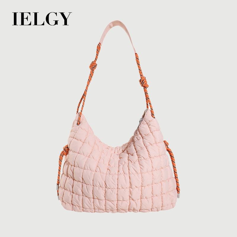 IELGY Diamond Embroidery Thread Cloud Bag Down Padded Jacket Bag Niche Pleated One-Shoulder Korean Version Cross-Body Large-Capac