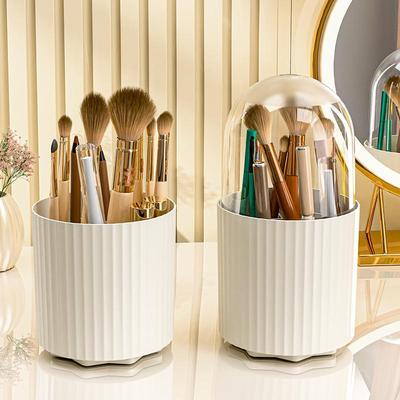 Rotating Dustproof Makeup Brush & Cosmetic Holder for Desktop Storage