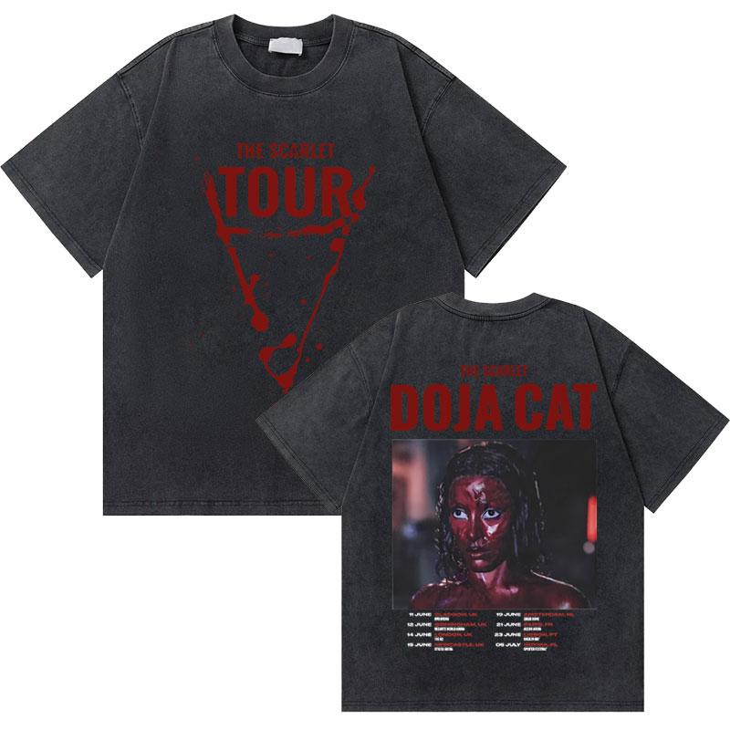 Washed Old Vintage Rapper Doja Cat Planet Her Graphic Tshirt Men Women Hip Hop Oversized Tees Short Sleeve Male Fashion Tshirt