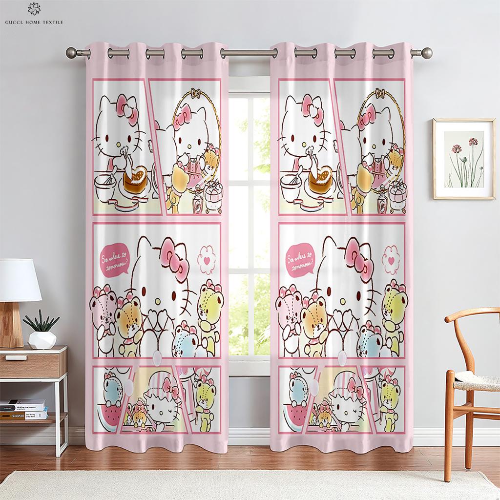 Cartoon Pattern Curtains for Kids Room Kitchen Area Study Room Decoration Rod Pocket Home Decoration Cute Pink Blue 2 Pcs