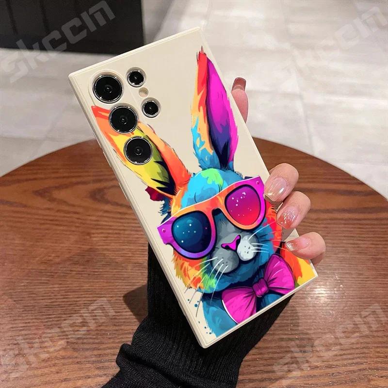 Cute Colorful Rabbit Phone Case For Samsung Galaxy S24 S23 Ultra S22 Plus S20 FE A15 A35 A50 A51 A54 A55 A71 A72 A73 Soft Cover