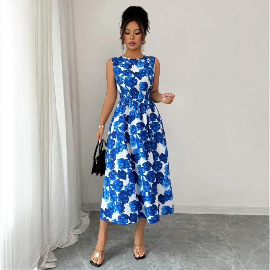 Summer European and American New Fashion Design Printed Sleeveless Dress