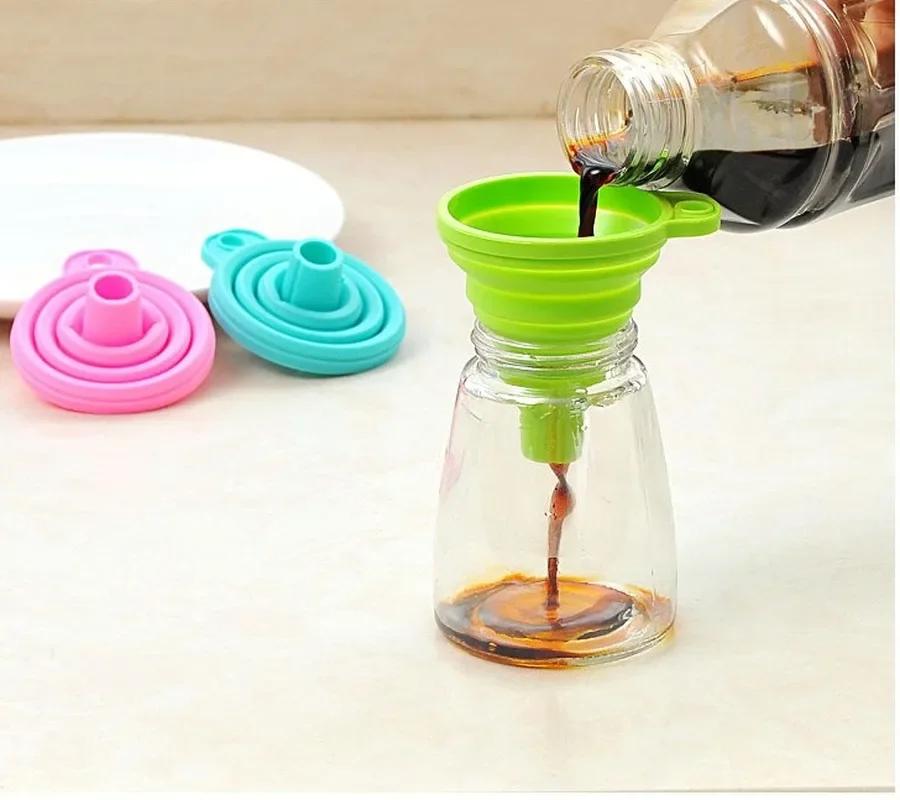 High Quality 1pc New Mini Silicone Gel Foldable Collapsible Style Funnel Hopper Kitchen Cooking Tools