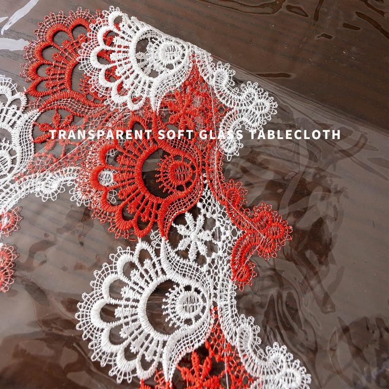 Transparent Soft Glass Dining Table Cloth Embroidered Lace Coffee Tablecloth Square Waterproof Oil Resistant Heat-resistant Table Mat