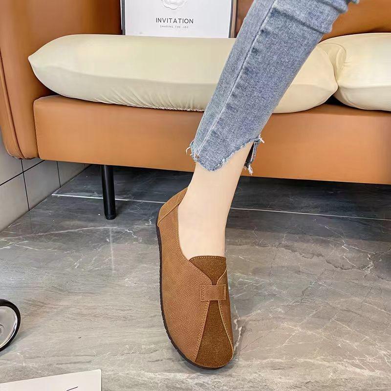 2025 Soft-Soled Flats: New Spring/Autumn Wide Leather Comfort Shoes in Black & Orange with Kitten Heels