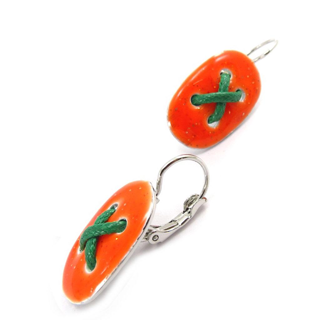 NOA [K1441] - Kolczyki wiszące Projektanta 'Guziki' pomarańczowo-zielone