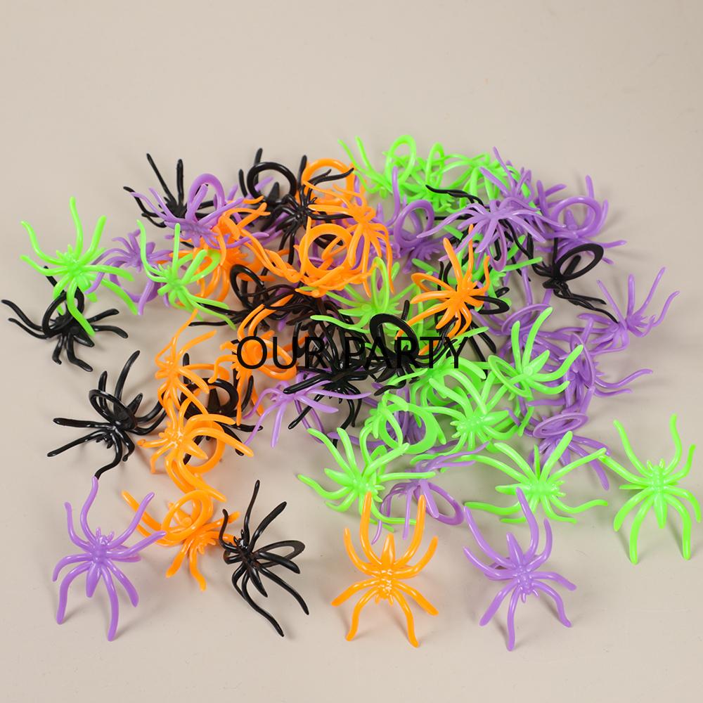 

50Pcs Colorful Simulation Spider Plastic Ring Toys for Kids Halloween Theme Party Favors Goodie Bag Pinata Fillers
