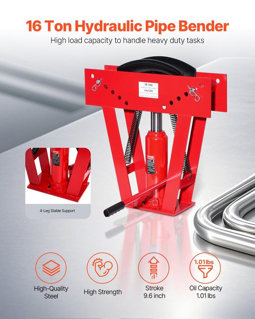Hydraulic Pipe Bender, 16 Ton Manual Pipe Bending Tool with 8 Dies