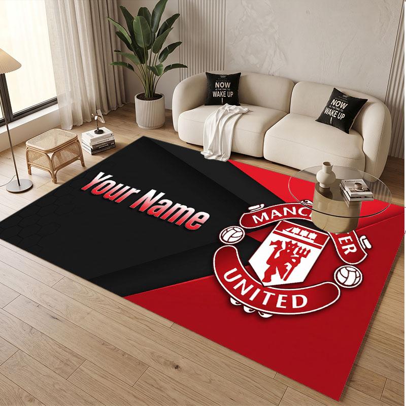 Custom Rug Manchester United Pattern Print Name Text Soft Non‑Slip Floor Carpet for Home Indoor Decoration