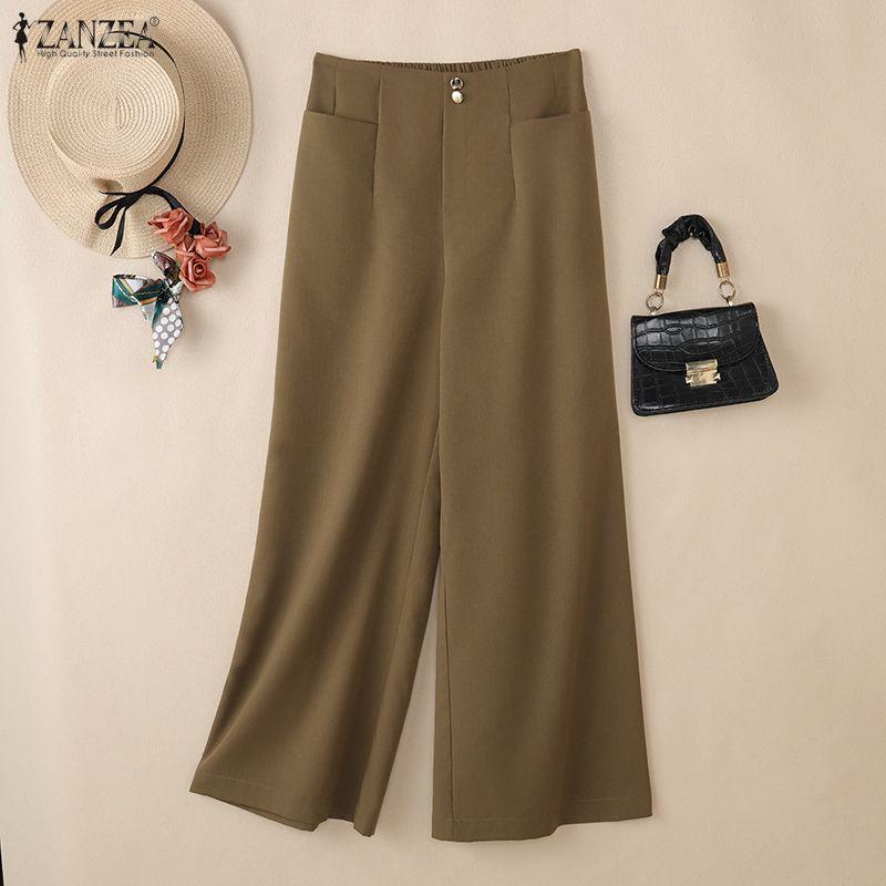 ZANZEA Women Casual Solid Color Loose Wide Leg Pants