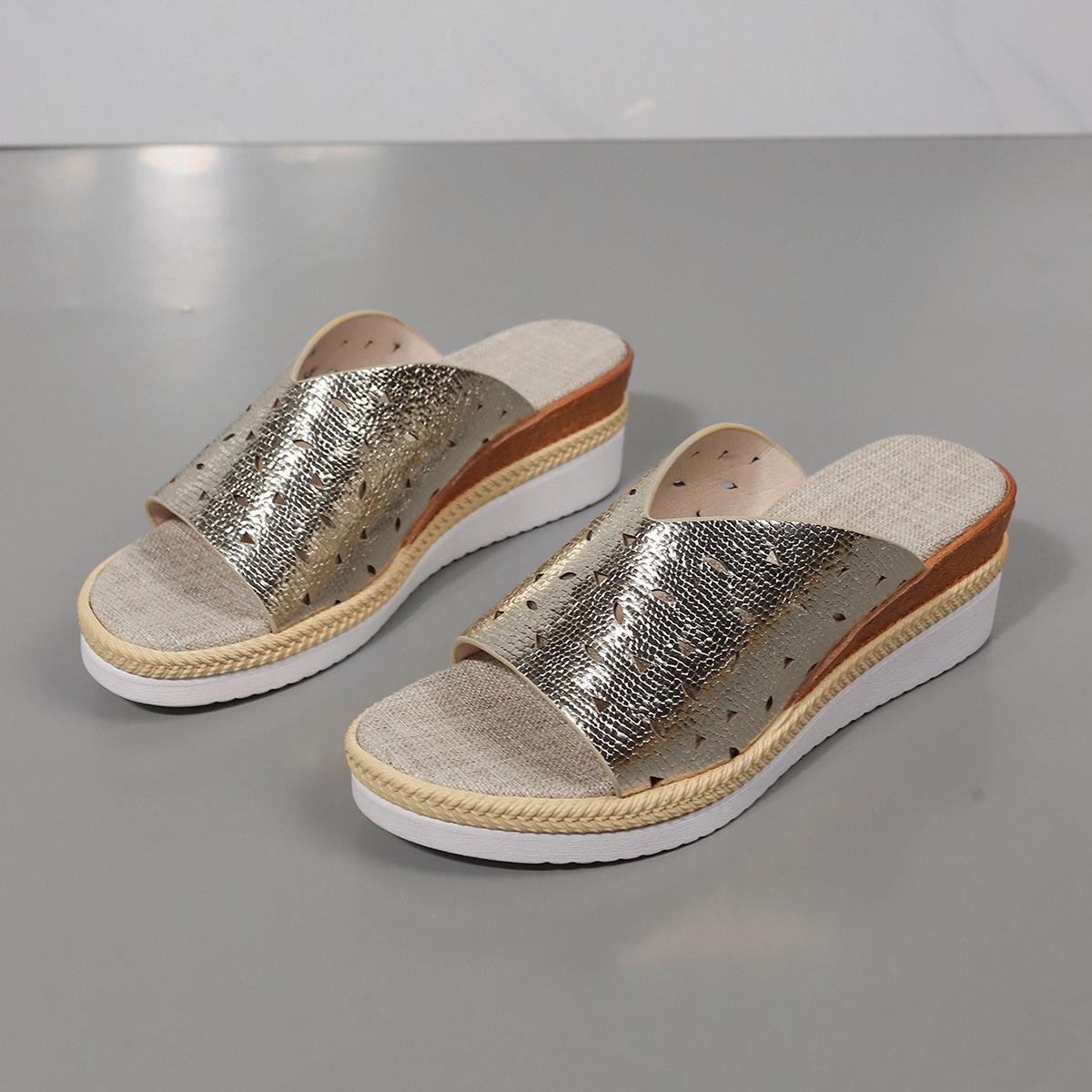 

Швейная строчка рыбий рот танкетка классные тапочки полый танкетка каблук женские тапочки большого размера размер 43 43