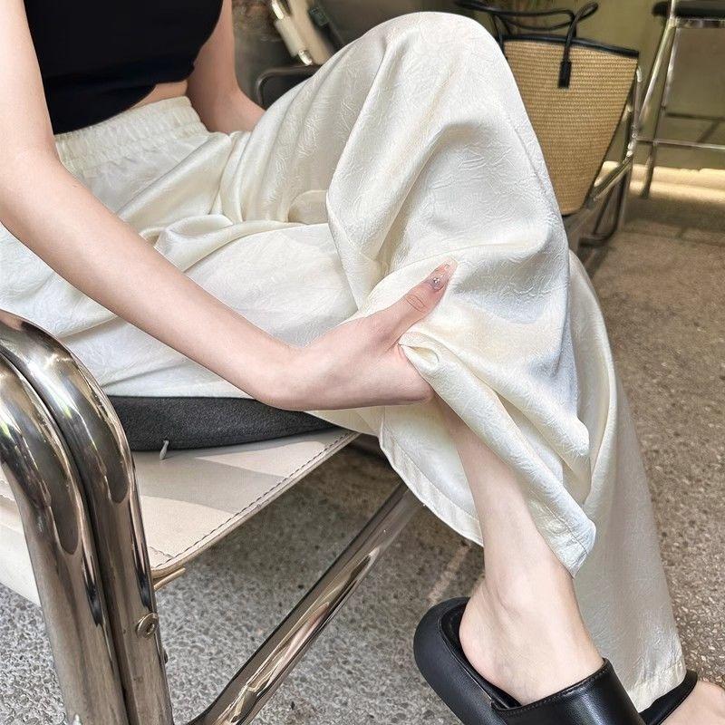 Ice Silk Satin Wide-leg Pants Women Summer Thin Style High Waist with a Draping Effect That Makes You Look Slimmer Sunsc