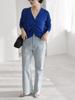 Caranciel Gathered Knit Hand One Size Women's Silk-Blend Cardigan, Washable, Blue, 616200002,