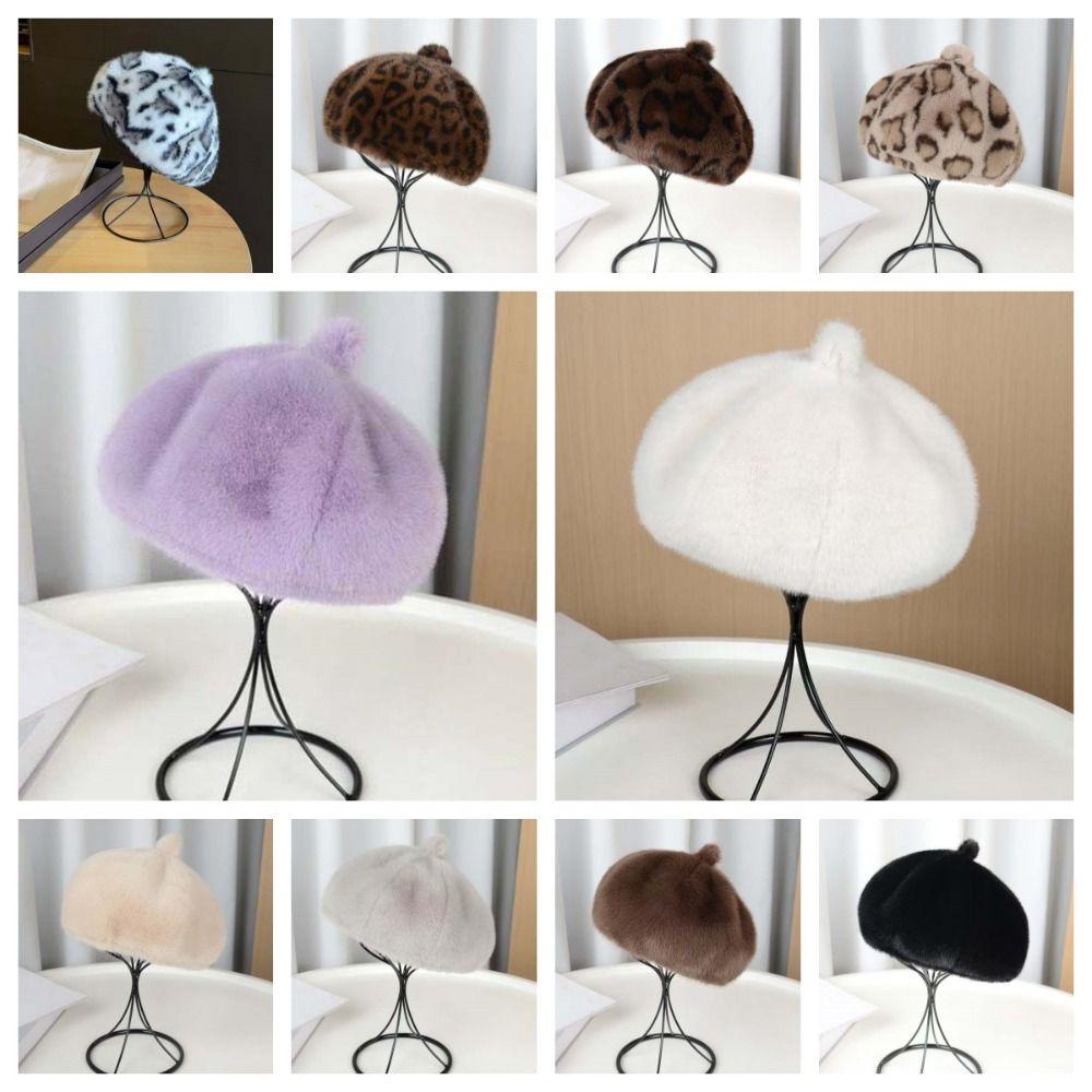 Furry Leopard Print Hat Thickened Pumpkin Painter Cap Plush Octagonal Cap Commuting