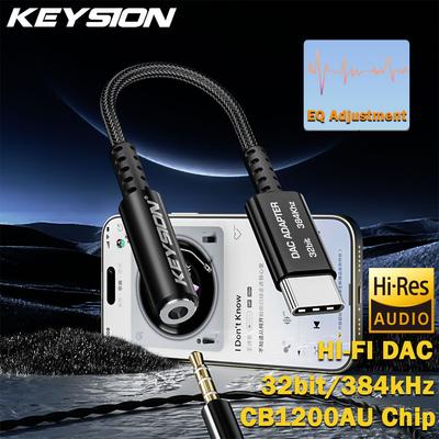 KEYSION Adjust EQ Type-C To 3.5mm USB DAC Audio HiFi Decoder 32bit/384kHz ADC 48kHz HD Headphone Amplifier for Android iOS Win10