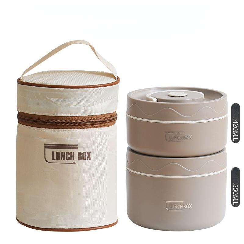 304 Stainless Steel Portable Thermos Insulated Lunch Box Leakproof Sealed Bucket Student Lunch Box Multi-layer Round Bento Box