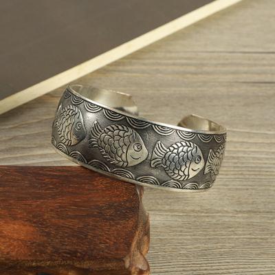 Yousheng Carved Bracelet Retro Irregular Adjustable Opening Carving Decoration Ethnic Style Tibetan Jewelry Vintage Wide Bangle Daily Wear