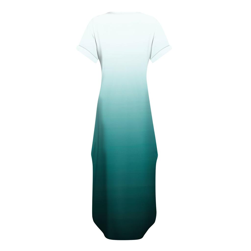 Women Summer Casual Loose  V Neck Short Sleeve Beach Maxi Long Dresses Trendy Outfits