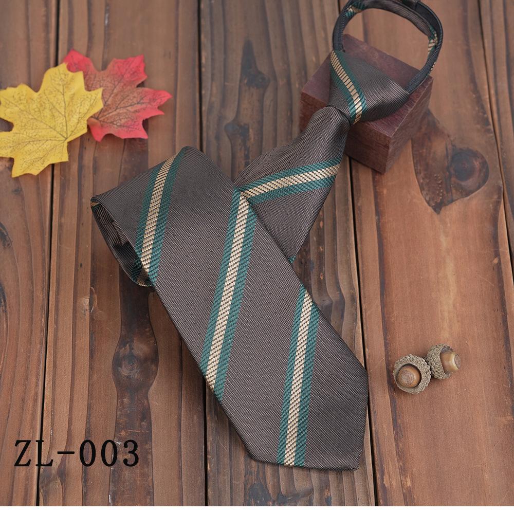 8Cm Wide Version Retro Brown Series Lazy Knot-Free Zipper Tie Striped Men'S Business Casual Coffee