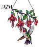 Decorative Gift for Gardening Enthusiasts Hummingbird Window Hanging Pendant, Acrylic Stained Glass Style Suncatcher Home Garden Balcony Decoration,