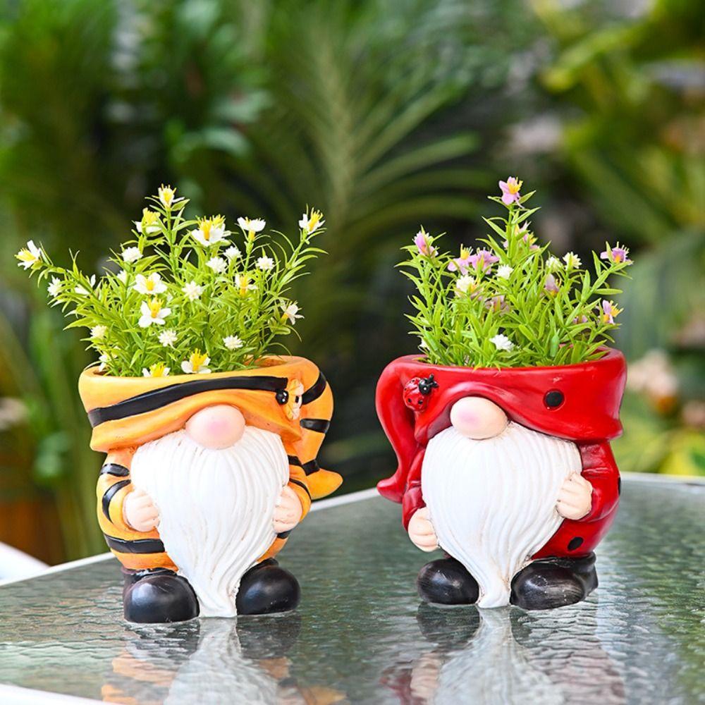 Figurine Pot Elfe de Noël en Céramique Adorable Statue de Nain Vase Fleur Sèche