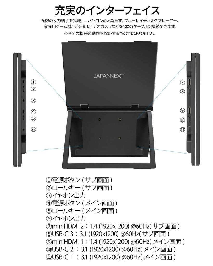 JapanNext Dual IPS Panel Mobile Monitor WUXGA Mini Triple Display Extension Warranty 14-inch JN-DMD-IPS14WX, (1920x1200) Resolution, HDMI, USB-C,