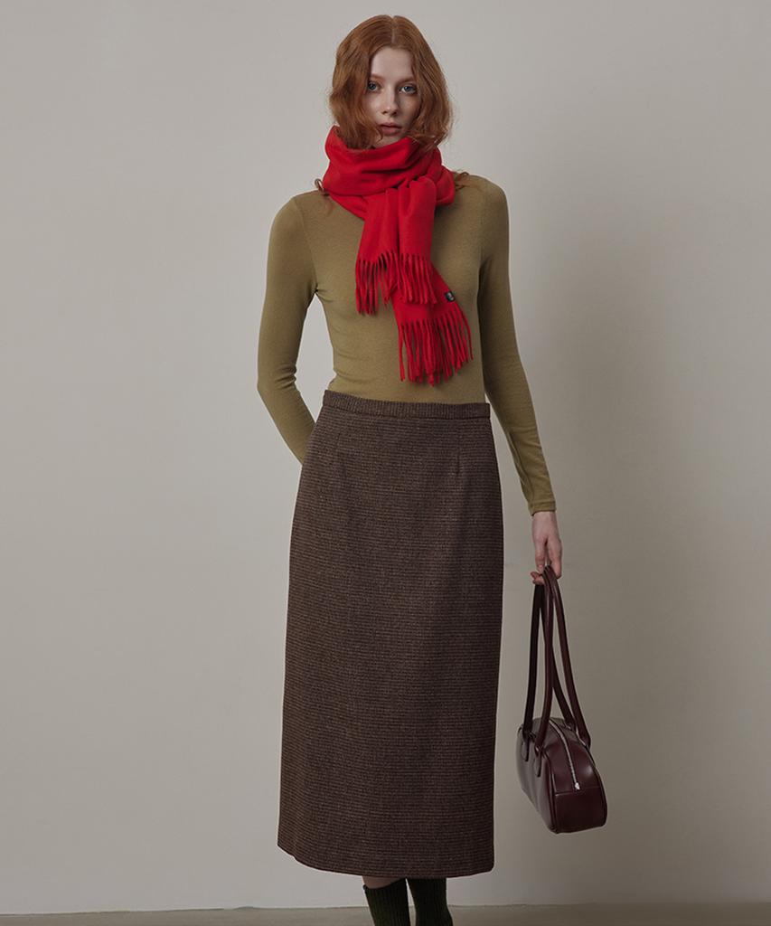 Kwinseulaebis Wool-Blend Midi Basic Slit Skirt