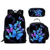 Trendig Beliebt Neuheit Lustig Schmetterling 3D-Druck 3 Stück/Set Schüler Schultaschen Laptop Tagesrucksack Rucksack Lunchtasche Federmäppchen